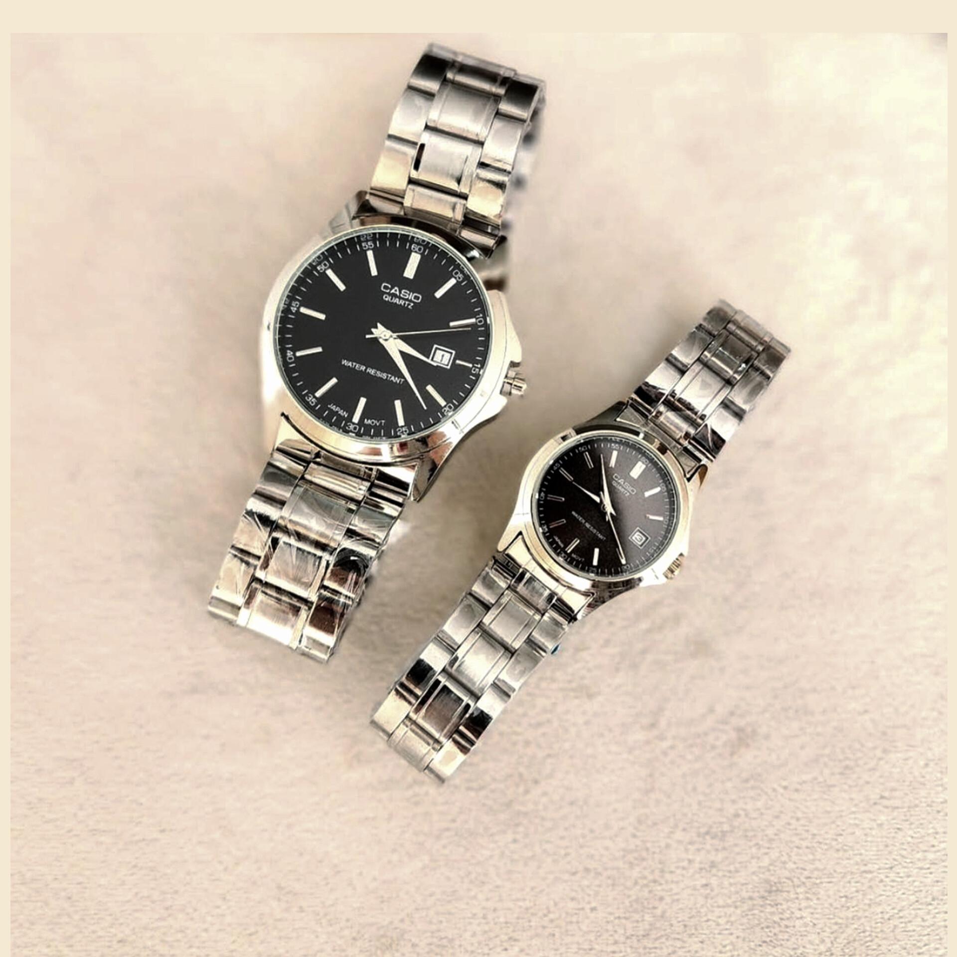 ساعت کاسیو ست ساعت کاسیو تاریخدار صفحه مشکی - مردانه و زنانه