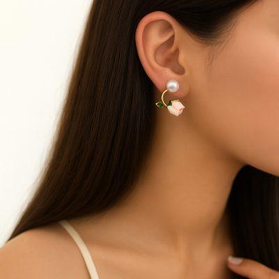 گوشواره میناکاری مدل گل رز