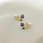 گوشواره گل رز رنگ یاسی