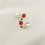 گوشواره گل رز میناکاری